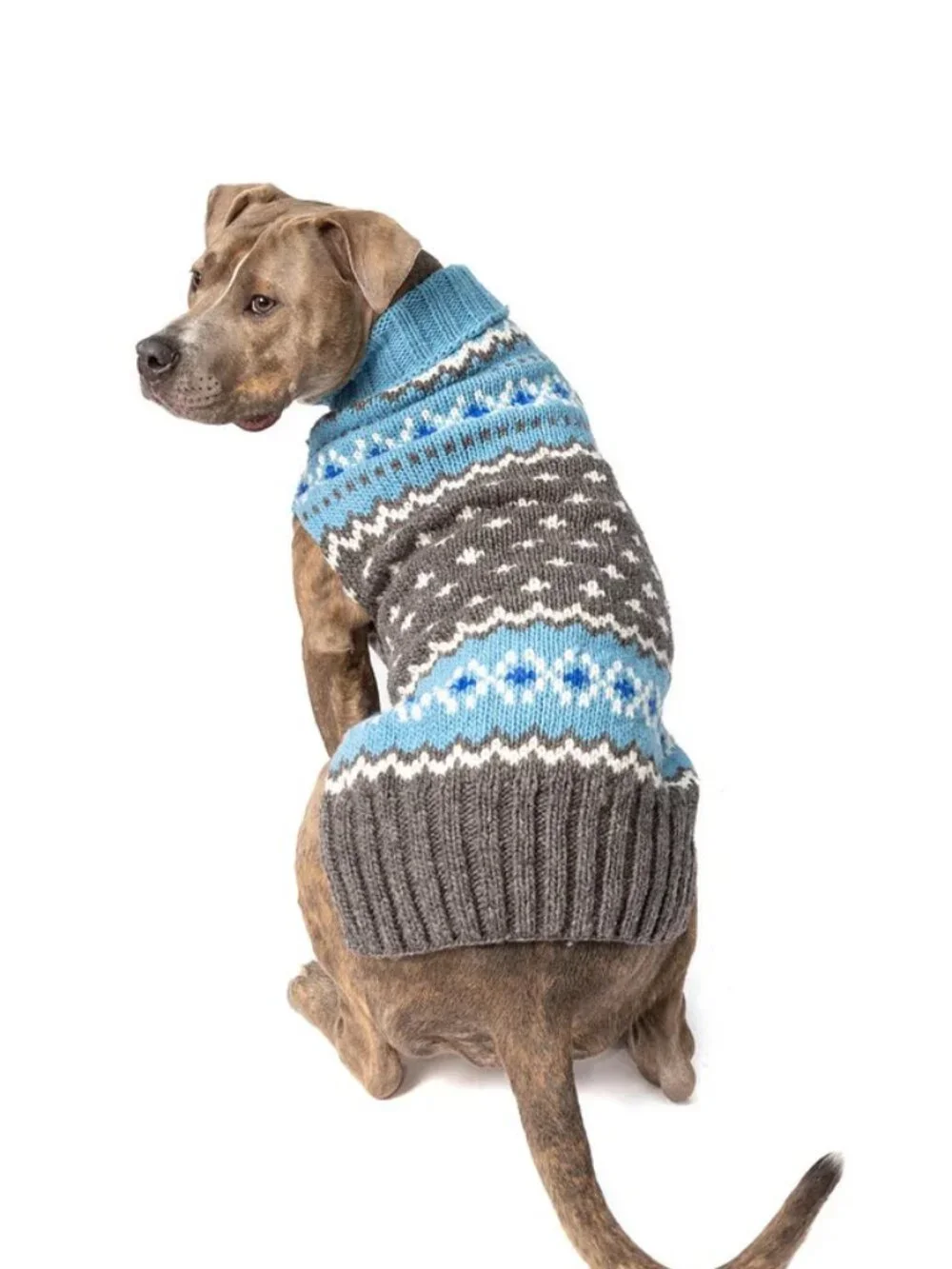 NWT Chilly Dog Light Blue Fair Isle Hand Knit Wool Dog Sweater